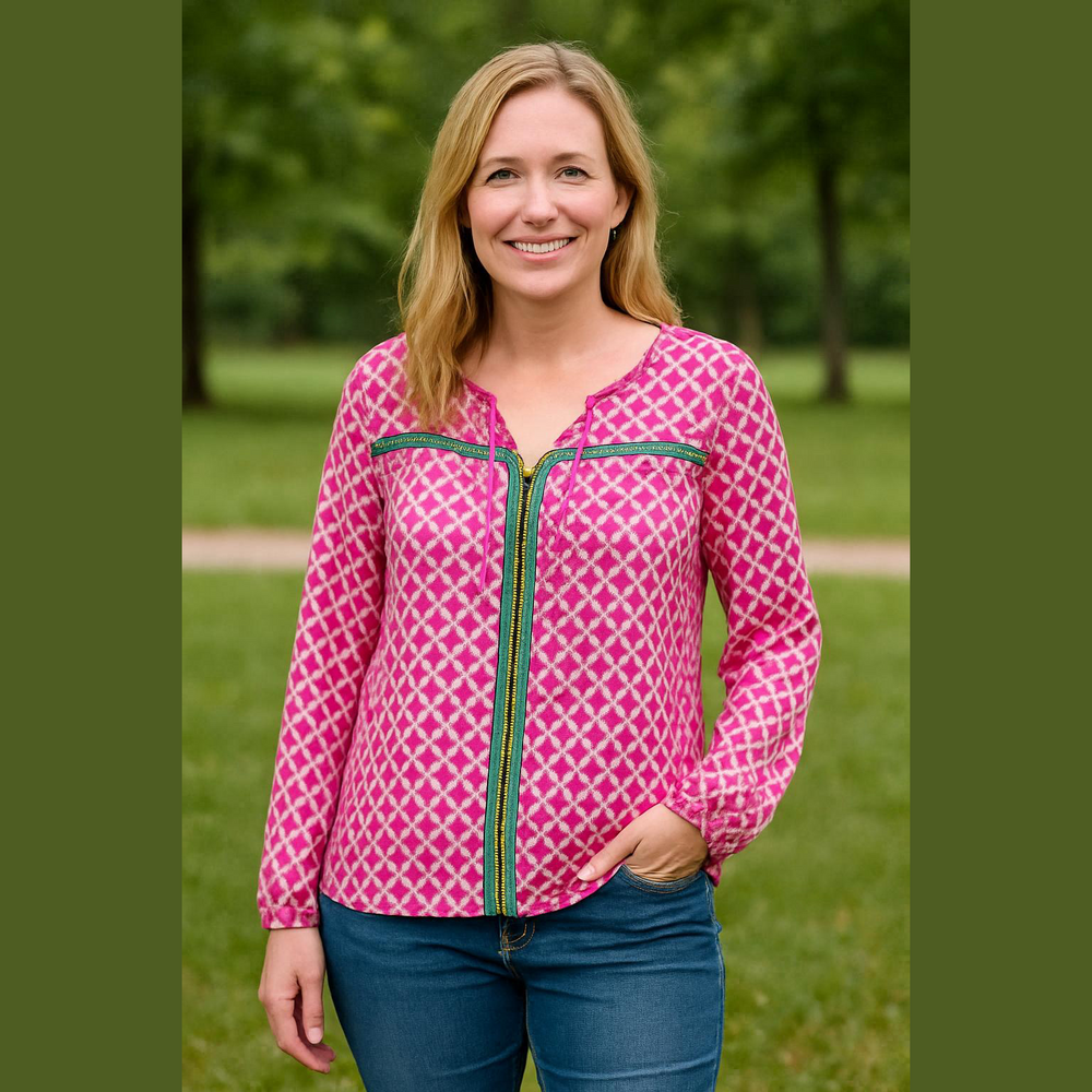 Pink Geometric Women's Boho Style Top P2P 29” SIZE 3X? EUC